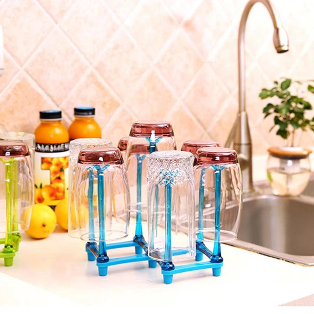 Glass Cup Bottle Drying Rack Drainer Shelf Holder Kitchen Organizer (Blue)
