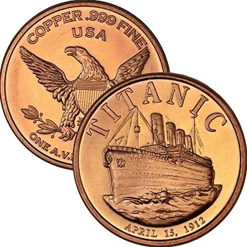 1 Unze 999 Kupfer - Titanic Schiff 1912 - Kupferbarren - Medaille - Selten 2