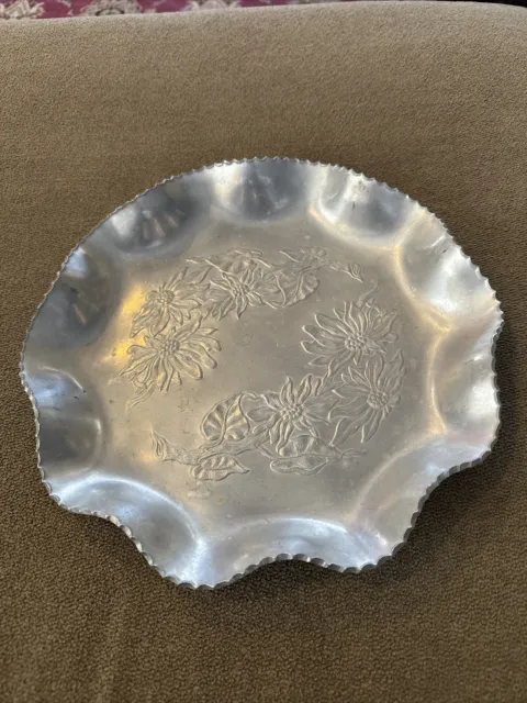 Vintage Farber & Shlevin Hand Wrought Aluminum/Frosted Floral Tray (CG)