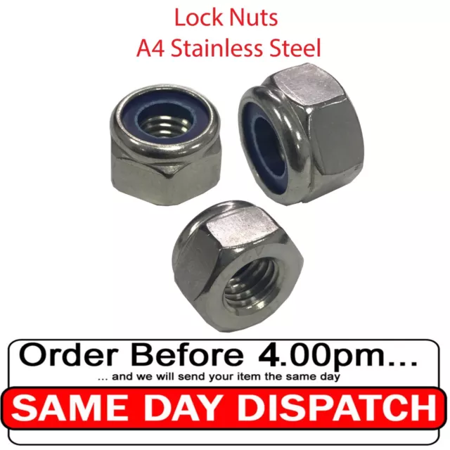 Nyloc Nylock Nylon Lock Nuts Size M3 to M10  Marine A4 Stainless Steel