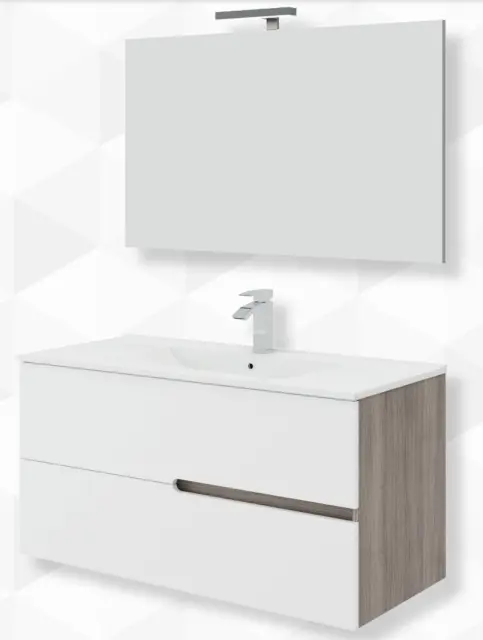 Mobile Bagno Sospeso Moderno 60 80 100 Cm Con Lavabo Specchio E Lampada Led