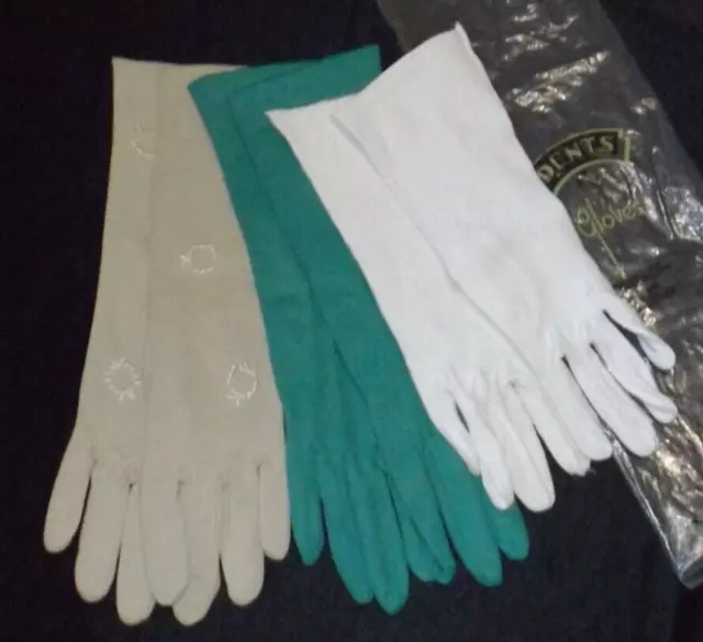 Lot 3 Pairs of Ladies Gloves - White Beige & Green - Vintage Fashion Small Size 2