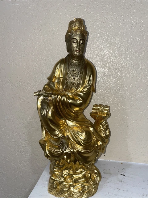 Antique Carved Wood Seated Buddha Statue 