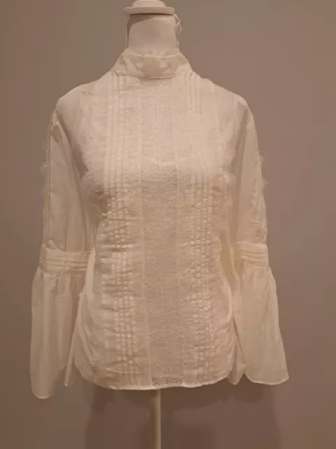 NWT WHBM 16/L Stunning Victorian White Lace Bell Sleeve Blouse Orig Price $120