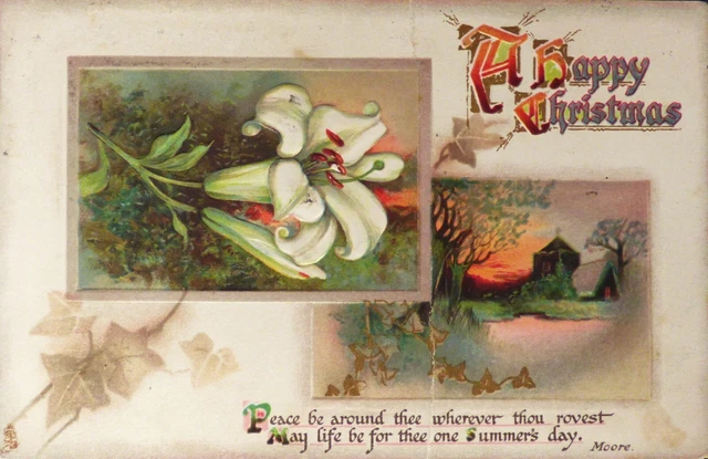 Tuck No C2087. Christmas Greetings. Lilies & Rural Insets. Poem by  Moore. 1914