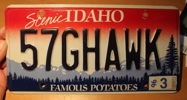 1996 Idaho Vanity License Plate 57GHAWK (1957 Gold Hawk Studebaker)