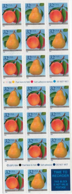 Scott #2494a Peach And Pear Booklet of 20 Stamps - MNH (List 1)