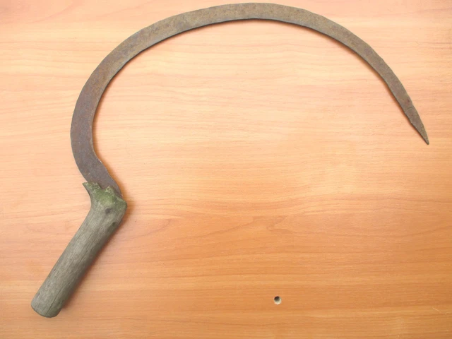 19 th century old antique primitive wrought iron hand sickle.