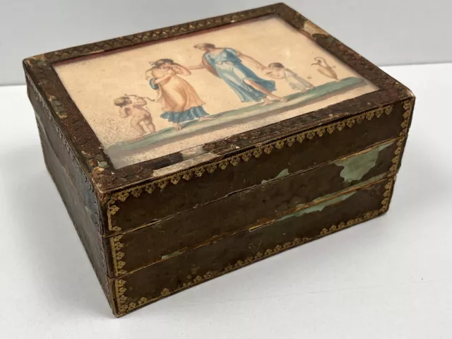 Rare Ancienne Boîte à Couture ou Bijoux en Carton époque fin XVIIIe Début XIXe