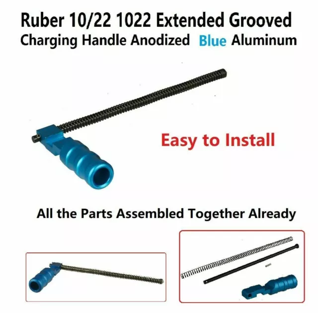Ruger 1022 10/22 Extended Grooved Round Charging Handle Aluminum Blue Anodized