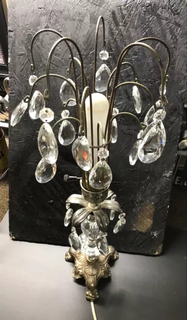 Vintage Crystal Chandelier Cherub Table Lamp