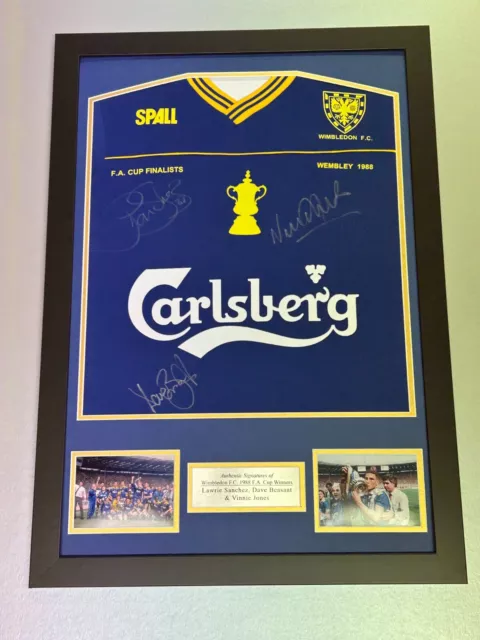 Wimbledon Football Shirt Signed By Jones, Sanchez  Beasant In A Frame
