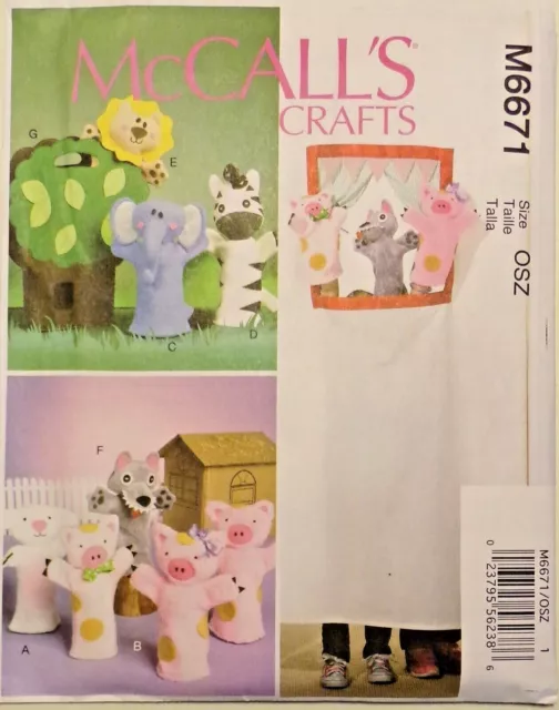 Assorted Puppets and Carry Bag Sewing Pattern McCall's M6671 NIP