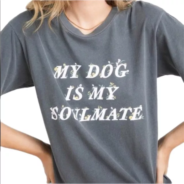 Women's Gray Wildfox Grey My Dog Is My Soulmate Keke Graphic T-Shirt sz L