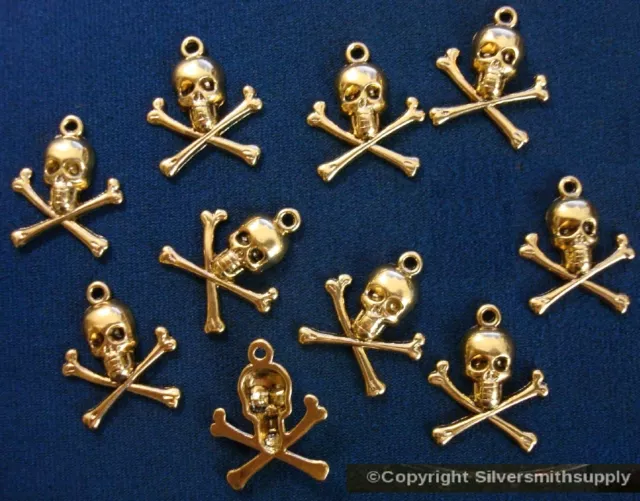 10 Golden skulls jewelry pendant charms ant gold plated skull findings CFP084