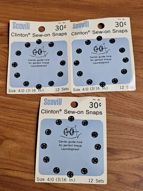 3 broches de costura Scovill Clinton, talla 4/0 (3/16 pulgadas), 12 juegos cada uno, No. 80 latón