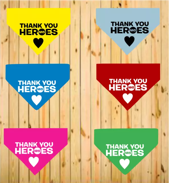 Thank You NHS Heroes Love Heart Printed Dog Bandana 3 Sizes 6 Colours Charity