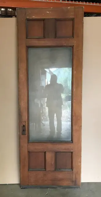 1 Antique Tall Wood 32x90 Large Single Pane Glass Door Oak Vintage Old 667-23B