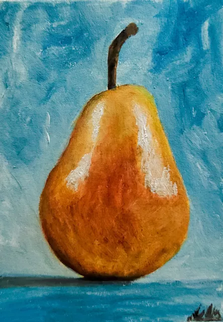 ACEO Original Oil Hand Painting A Pear Still life Art Card Signed ATC - De Alwis