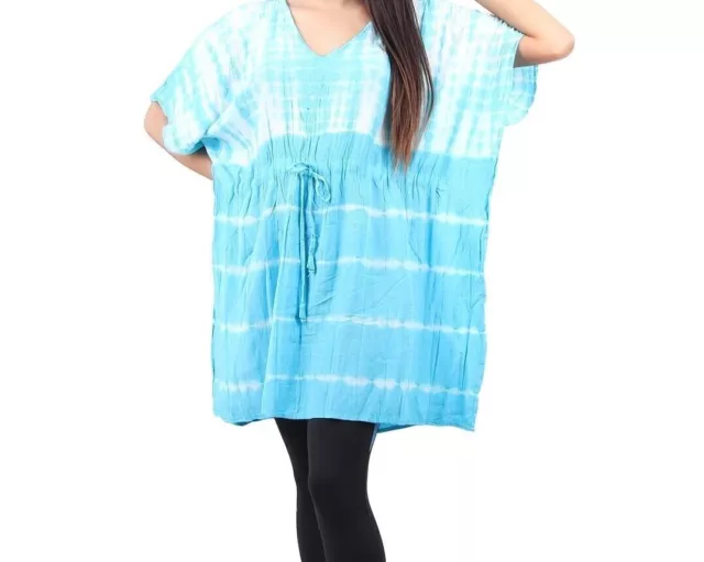 Women's Short Rayon Hand Tie-Dye Printed Free Size Kaftan Top, Beach Dress