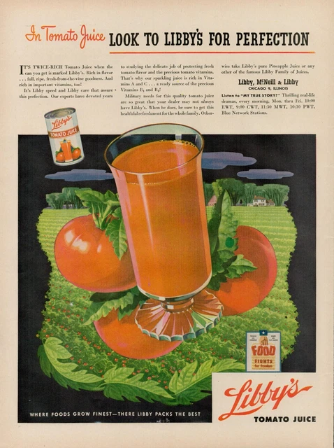 1944 Food Tomato Juice Libbys Vintage Print Ad McNeill Farm Chicago Illinois
