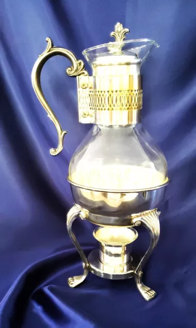 VTG F.B. Rogers Silver Plate & Glass Coffee Tea Carafe Pot w/Warmer Stand