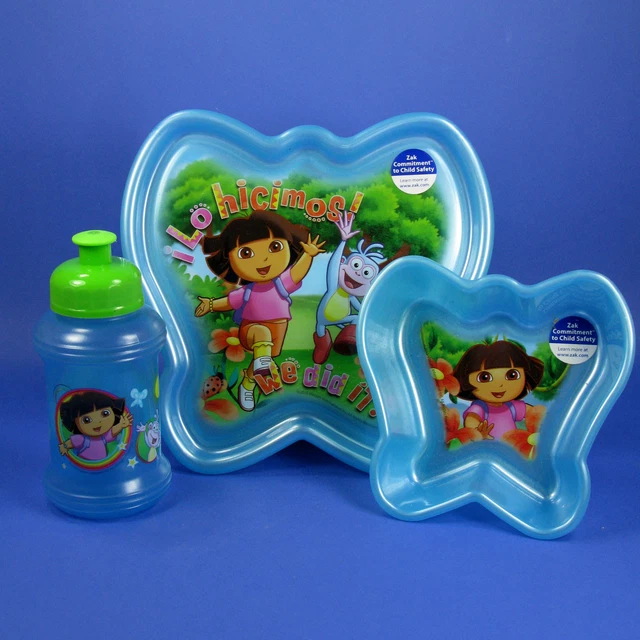Nickelodeon Dora The Explorer Kids 3-Piece Dinnerware Set - Plates & Bowl, 100% Official