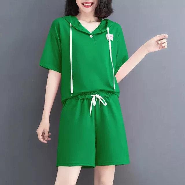 Completo Mujer Set Camiseta Pantalones Cortos Slim Verde Capucha 27447