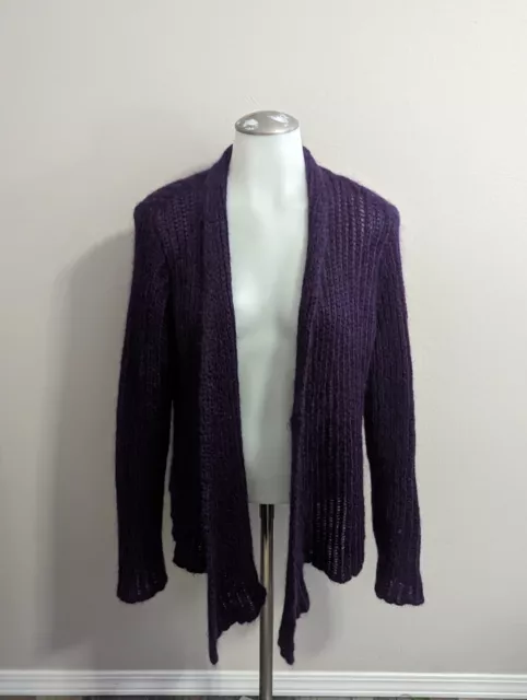 Eileen Fisher Size Medium Plum Mohair/Wool/Nylon Blend Open Cardigan Sweater