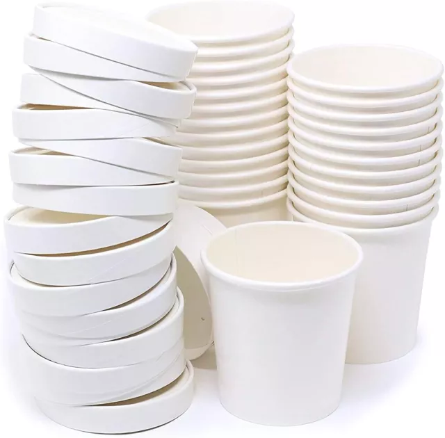 Disposable White Kraft Soup Cups / Containers with Lids, Paper Soup Bowls - Eco
