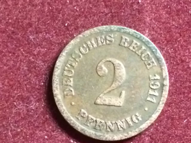 Deutsches Reich: 1911 2  Pfennig,  Mz F großer Adler, Jäger 11 geringe Stückzahl