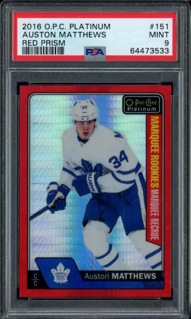 Auston Matthews 16-17 O-Pee-Chee Platinum Red Prizm Prism Rookie RC /199 PSA 9