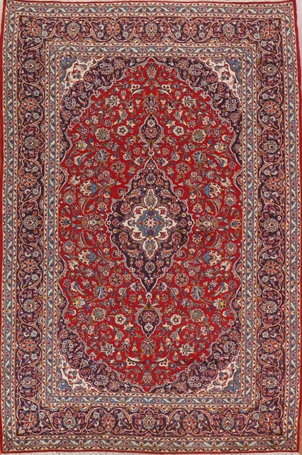 Late 20th Century Floral Area Rug Hand-knotted 8x12 Wool Traditional Carpet