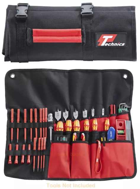 TECHNICS Multi Pocket Chisel Screwdriver Spanner Tool Roll Storage Holder, PT158