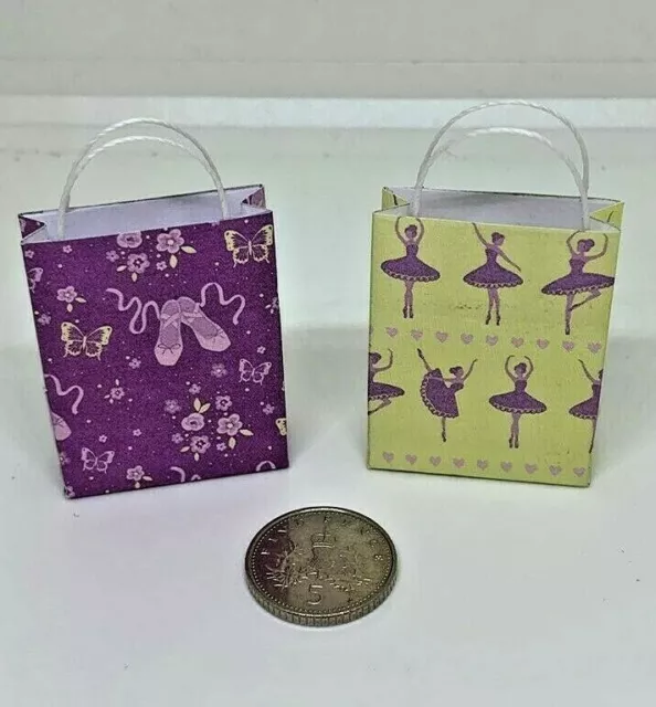 1:12th Scale Dolls House Miniature Accessory Set of 2 Girls Ballerina Gift Bags