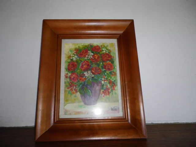 TABLEAU peinture à l'huile encadré merisier signé TBE