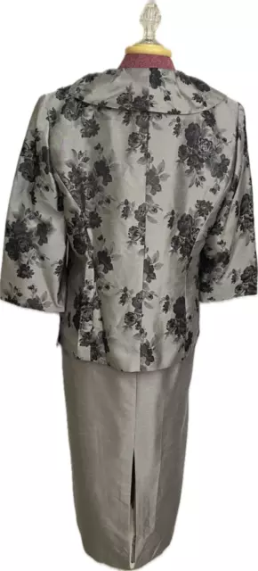 Jessica Howard Women's Evening Jacket Dress Gray Beaded Jacquard Size 16W 2