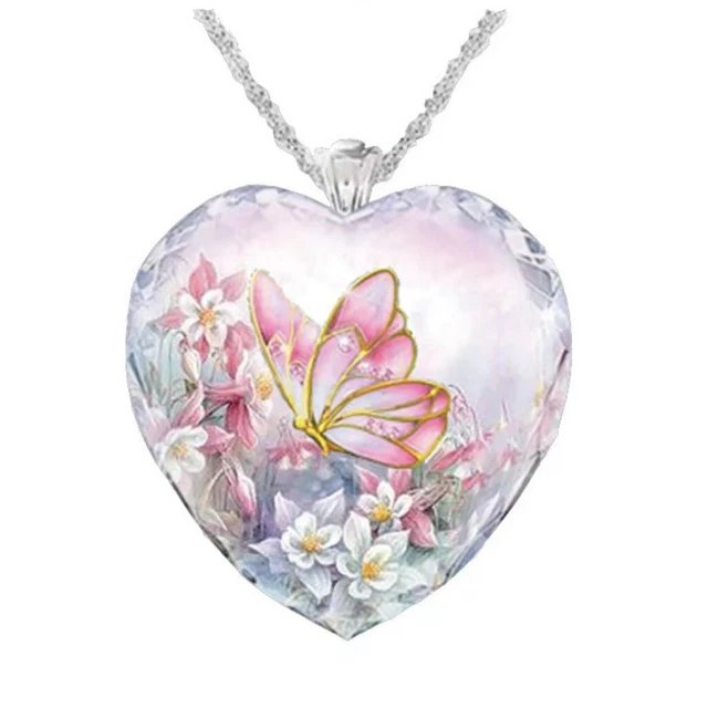 Womens Girls Butterfly Heart Charm Pendant Necklace Fashion Jewellery Kids Gift