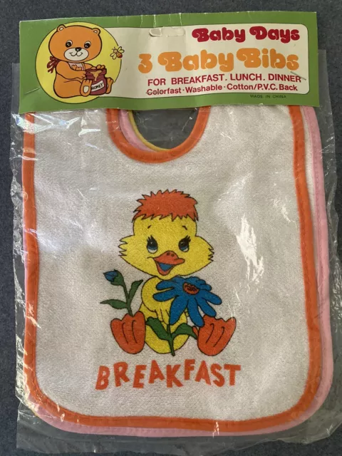 Vintage Pack Of 3 Baby Days Baby Bibs New In Packet