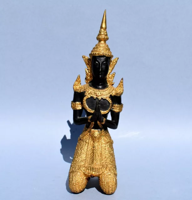Statue thaïlandaise en bronze patine marron et doré