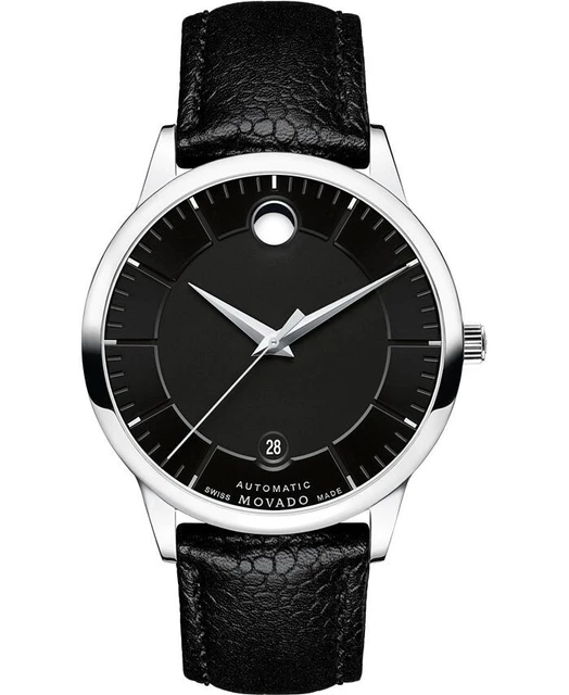 NEW Movado 1881 Automatic Black Dial Black Leather Men's 39.5 mm Watch 0607607