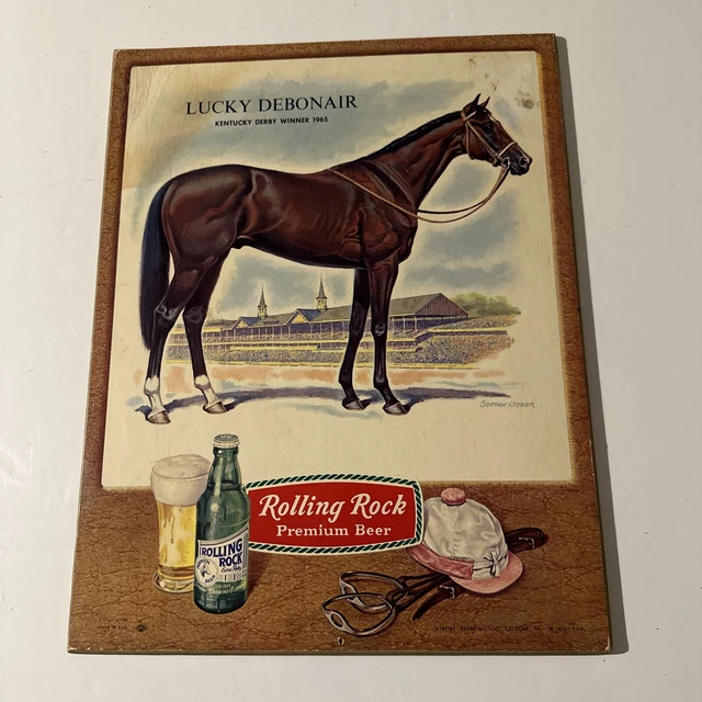 ROLLING ROCK PREMIUM Beer SIGN HORSE "Lucky Debonair" Kentucky Derby