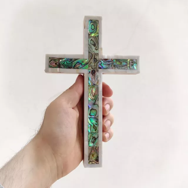 Mother of Pearl 7.9" Wall Cross Olive Wood Handmade Jerusalem Holy land Jesus