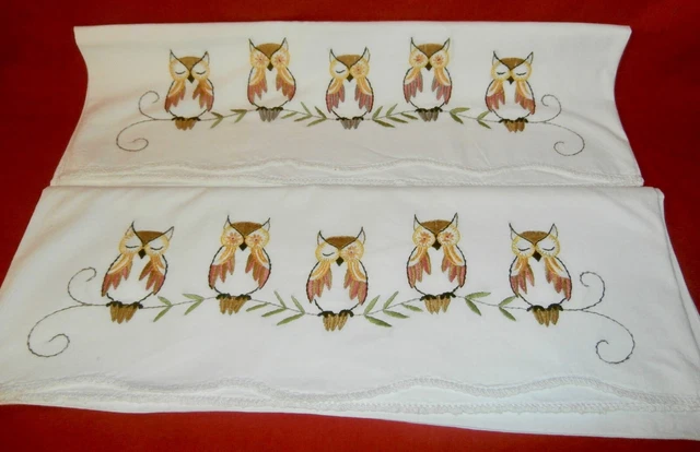 Par De 2 Fundas De Almohada Estándar Crewel Con Aguja De Búho De Colección