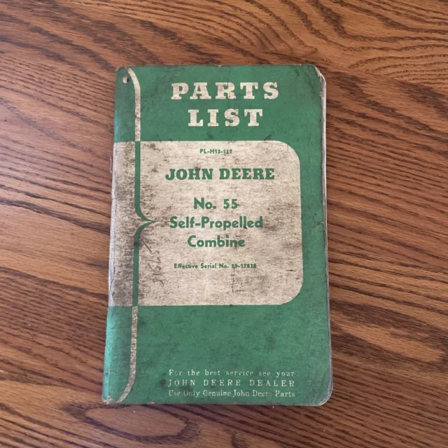 John Deere 55 Combine Parts List ORIGINAL PLH13152