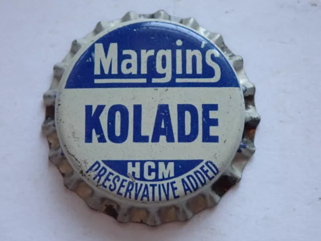 CROWN SEAL BOTTLE CAP MARGIN'S KOLADE GOSFORD & WOY WOY NSW EXCELLENT COND c1960