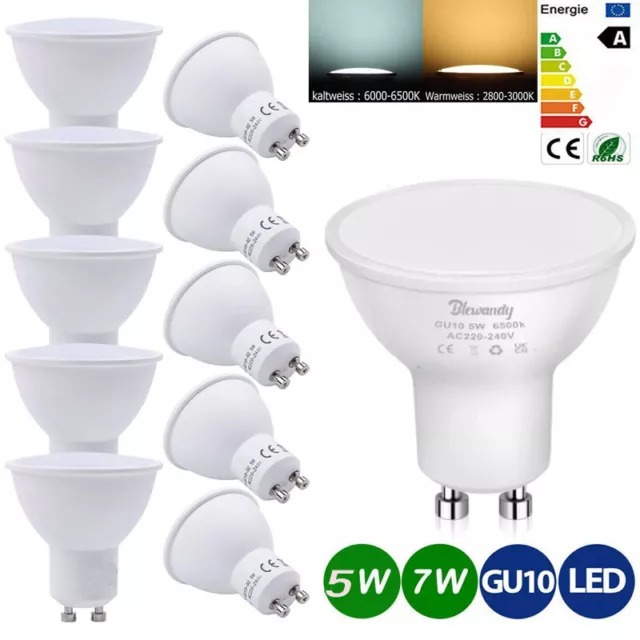 10X GU10 LED Lampe Leuchtmittel 230V 5W 7W Warmweiß Kaltweiß Strahler Lampen Neu