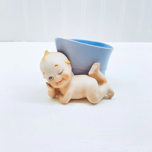 VINTAGE LEFTON PORCELAIN Figurine Kewpie Doll Baby Bisque Blue Wings £