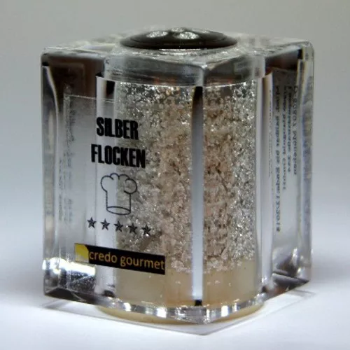 Silberstreuer Deluxe, reines essbares Silber – 100 mg Blattsilberflocken