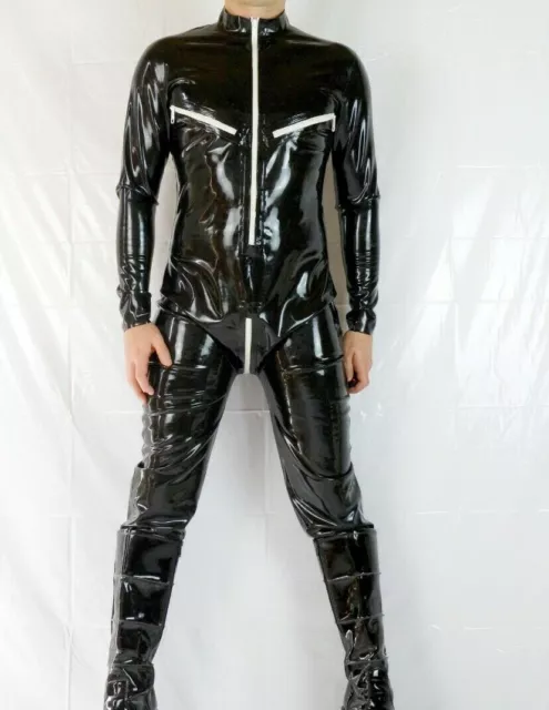 Latex Gummi Rubber Catsuit Overall Ganzanzug Physisches Schießen, Chest zipper